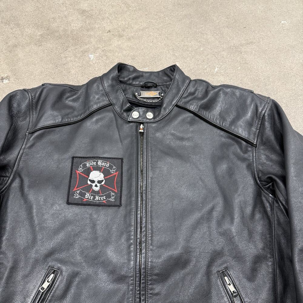 POWER TRIP MOTORCYCLE LEATHER RIDE HARD DIE FREE BIKER JACKET LARGE